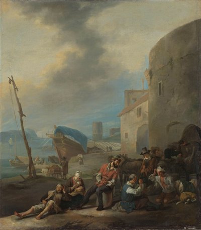 Italiaanse haven door Johannes Lingelbach