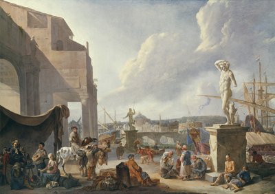 Italiaanse haven door Johannes Lingelbach