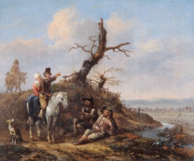 Landschap met Rustende Reizigers en Paar te Paard, 17e eeuw door Johannes Lingelbach