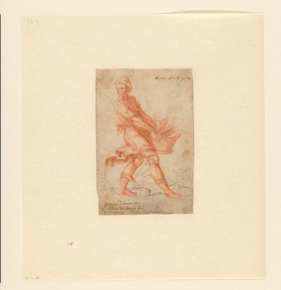 Een beeldhouwer (?) met een mand vol beeldjes door Johannes  Lutma