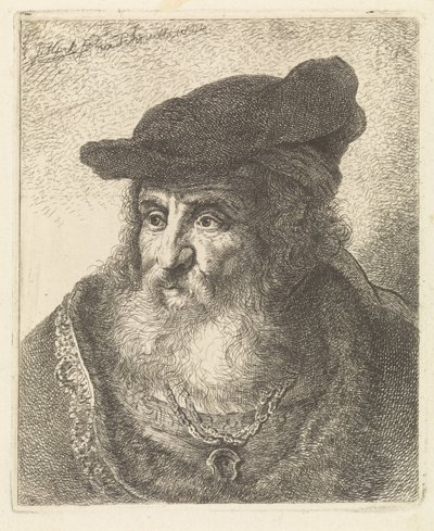 Portret van een oude man met baret door Johannes Mock