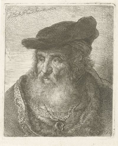 Portret van een oude man met baret door Johannes Mock
