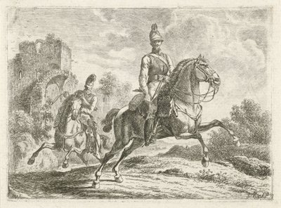 Twee soldaten te paard door Johannes Mock