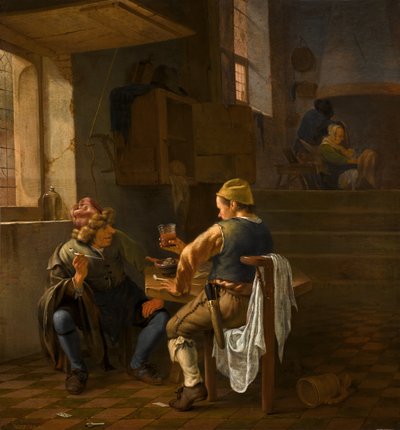 Een taverne met rokende en drinkende boeren door Johannes Natus
