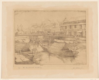 Rode brug in de benedenstad van Soerabaja op Oost-Java door Johannes Nicolaas