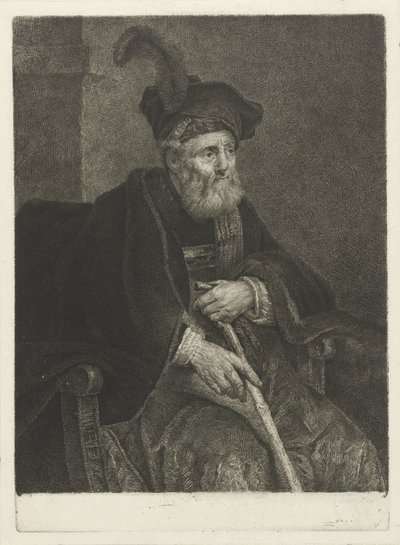 Portret van een onbekende oude man in een stoel door Johannes Pieter de Frey