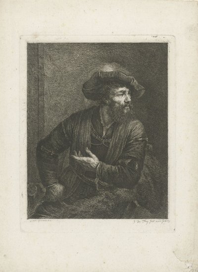 Portret van onbekende man met gevederde baret door Johannes Pieter de Frey