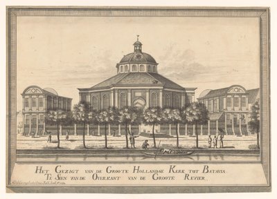 Gezicht op de Nieuwe Hollandse kerk van Batavia door Johannes Rach