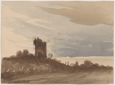 Landschap met vervallen toren door Johannes Tavenraat