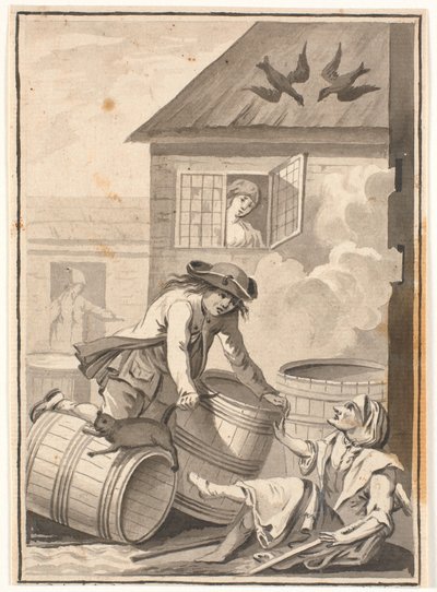 Jens Blok en Gunild. Illustratie voor Ludvig Holberg: Peder Paars 1772. (2e boek, 3e zang) door Johannes Wiedewelt