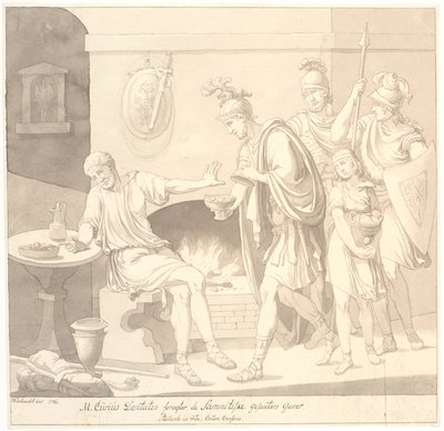 M. Curius Dantatus veracht de geschenken van de Samnitische gezanten. Plutach: in vita. Caton Censoris. door Johannes Wiedewelt