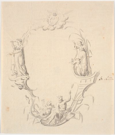 Ontwerp voor titelvignet voor een zeekaart (met de tekst: Pass Kaart over Kattegattet, uitgegeven door het Zeekaartarchief 1799) door Johannes Wiedewelt