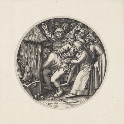 Het varken moet in zijn kot door Johannes Wierix