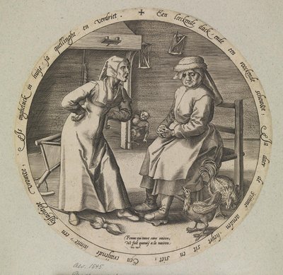 De scheldende vrouw en de kakelende hen door Johannes Wierix