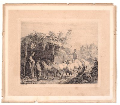 Een kudde schapen wordt naar de stal gedreven door Johannes Wilhelm Zillen