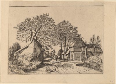 Weg met Schuur en Huisjes door Johannes and Lucas van Doetechum after Master of the Small Landscapes