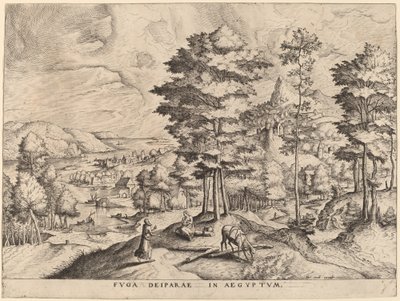 De vlucht naar Egypte door Johannes and Lucas van Doetechum after Pieter Bruegel the Elder