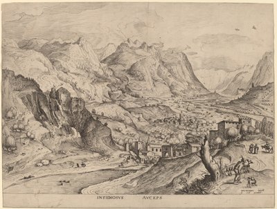 Insidiosus Auceps (De sluwe vogelvanger) door Johannes and Lucas van Doetechum after Pieter Bruegel the Elder