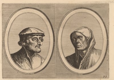 "Voorsichtighe Krijn" en "Broentje Spaer-pots" door Johannes and Lucas van Doetechum after Pieter Bruegel the Elder