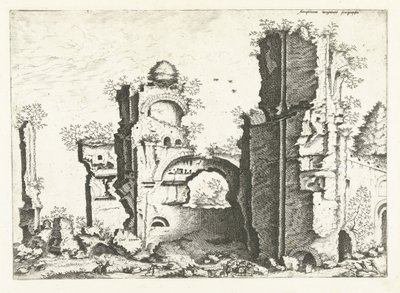 Gezicht op ruïnes, mogelijk de Thermen van Caracalla door Johannes of Lucas van Doetechum (attributed to)