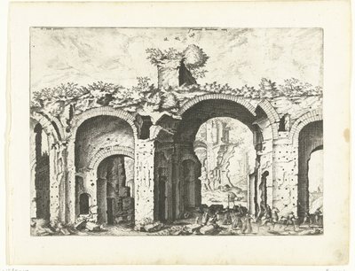 Tweede gezicht op de Thermen van Diocletianus door Johannes of Lucas van Doetechum (attributed to)