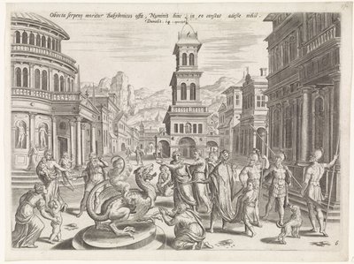 Daniël en de draak door Johannes of Lucas van Doetechum