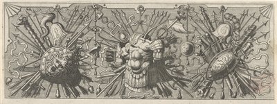 Panoplia. Fries met Romeinse wapens, bovenste deel door Johannes of Lucas van Doetechum