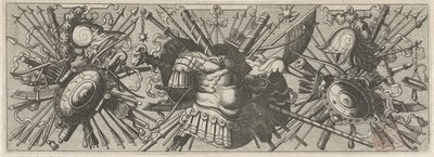 Panoplia. Fries met Romeinse wapens, onderste deel door Johannes of Lucas van Doetechum