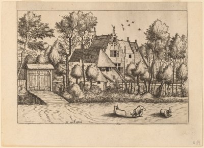 Landhuis met een Sloot door Johannes van Doetechum, the Elder and Lucas