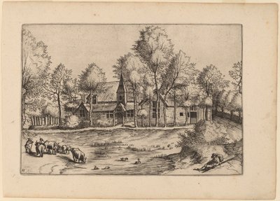 Dorp met Kerk door Johannes van Doetechum, the Elder and Lucas