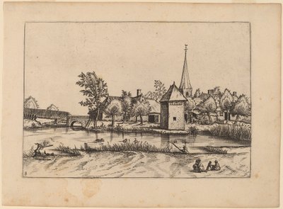 Dorp met Kerk en Brug door Johannes van Doetechum, the Elder and Lucas