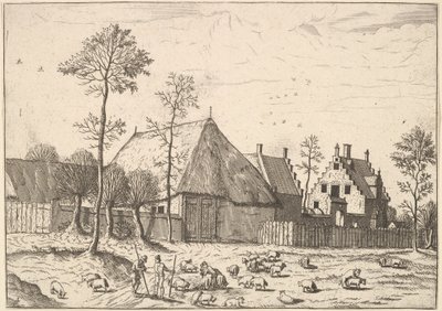 Schuur met huisje, uit De Kleine Landschappen, 1559-61 door Johannes van Doetecum I