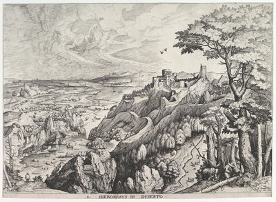 Sint Hiëronymus in de Wildernis S. Hieronymus in Deserto uit De Grote Landschappen, ca. 1555-56 door Johannes van Doetecum I