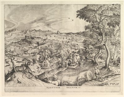 De Belgische Wagen Plaustrum Belgicum uit De Grote Landschappen, ca. 1555-56 door Johannes van Doetecum I