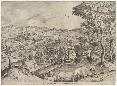 De Belgische wagen Plaustrum Belgicum uit De Grote Landschappen, ca. 1555-56 door Johannes van Doetecum I