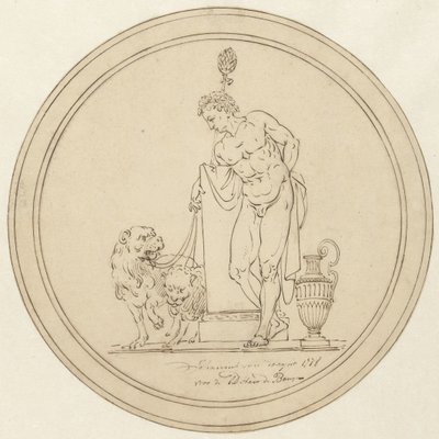 Allegorische mansfiguur, staande met twee leeuwen door Johannes van Dregt