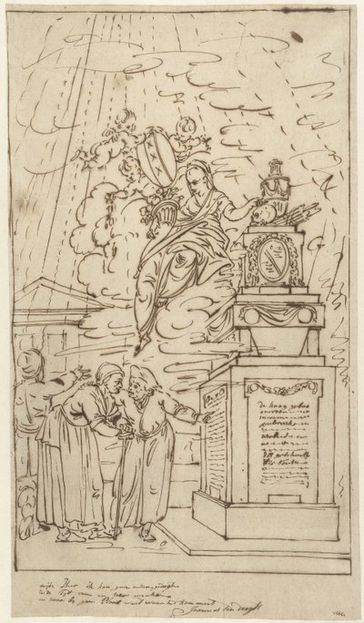Figuren bij een grafmonument door Johannes van Dregt