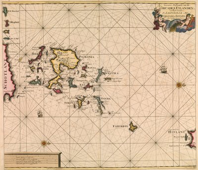 Kaart van Orcades Eylande (Orkneys) uit van Keulen