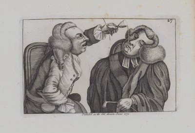 Een man druppelt wijn uit een glas op een ander (gravure) door John  Collier