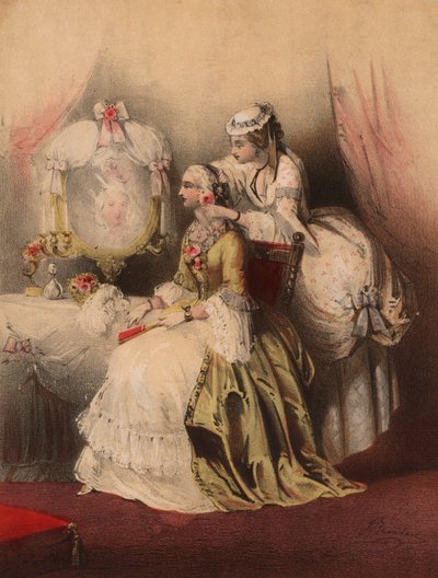 Marie Antoinette met haar dienstmeid (kleur litho) door John (after) Brandard