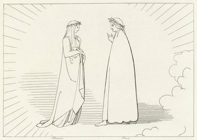 Beatrice en Dante, Paradijs, Canto 7 door John (after) Flaxman