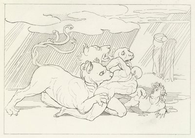 Cerberus, Inferno, Canto 6 (gravure) door John (after) Flaxman