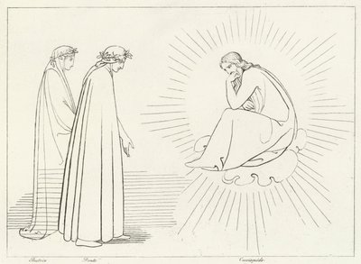 Dante in gesprek met Cacciaguida, Paradijs, Canto 17 (gravure) door John (after) Flaxman