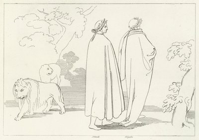 Het betreden van het donkere woud, Inferno, Canto 1 door John (after) Flaxman