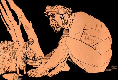 Odysseus geeft wijn aan Polyphemus, De Odyssee (prent) door John (after) Flaxman