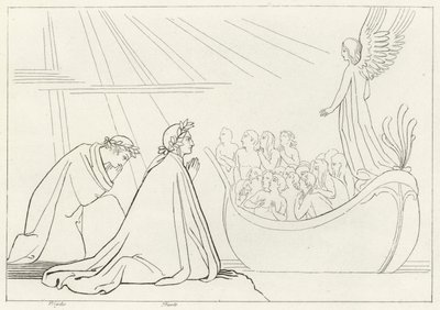 De Bark van de Louteringsberg, Louteringsberg, Canto 2 (gravure) door John (after) Flaxman