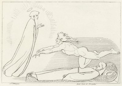 De Strijd om Guido De Montefeltro, Inferno, Canto 27 (gravure) door John (after) Flaxman