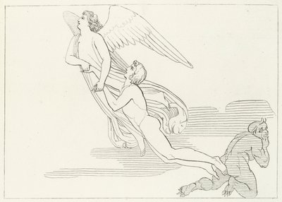 De Bevrijding van Buonaconte, Vagevuur, Canto 5 (gravure) door John (after) Flaxman