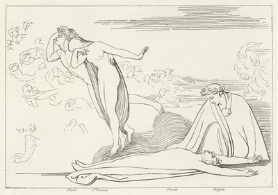 De Geliefden Gestraft, Inferno, Canto 5 door John (after) Flaxman