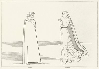 Virgil en Beatrice Ontmoeting, Inferno, Canto 2 (gravure) door John (after) Flaxman